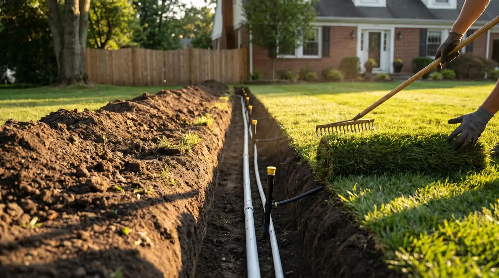 Sprinkler lines going in at a Monmouth County, NJ home